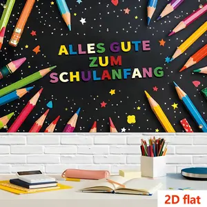German Language Back-To-School Theme Background Fabric, Pencil Star Pattern, Home Decor, Living Room, Bedroom, Outdoor, Party Decoration