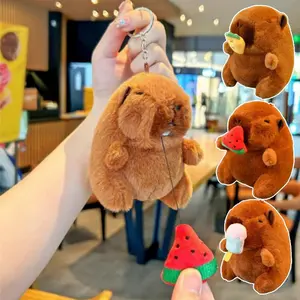 12CM Capibala Plush Keychain Pendant Capybara Pull Out Stretch Strawberries Plush Keychain Capybara Doll Bag Keychain Pendant