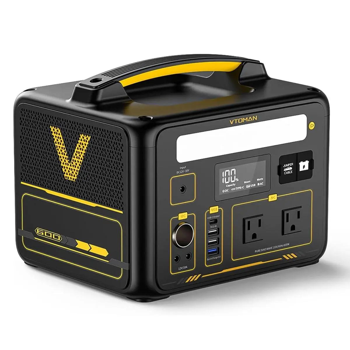 VTOMAN Jump 600X Portable Power Station 600W (1200W Peak), 299Wh LiFePO4 (LFP) Battery Powered Generator with 2x 110V/600W AC Outlets, 60W PD, Regulated 12V DC Output for RV/Van Camping & Home Backup Rechargeable
