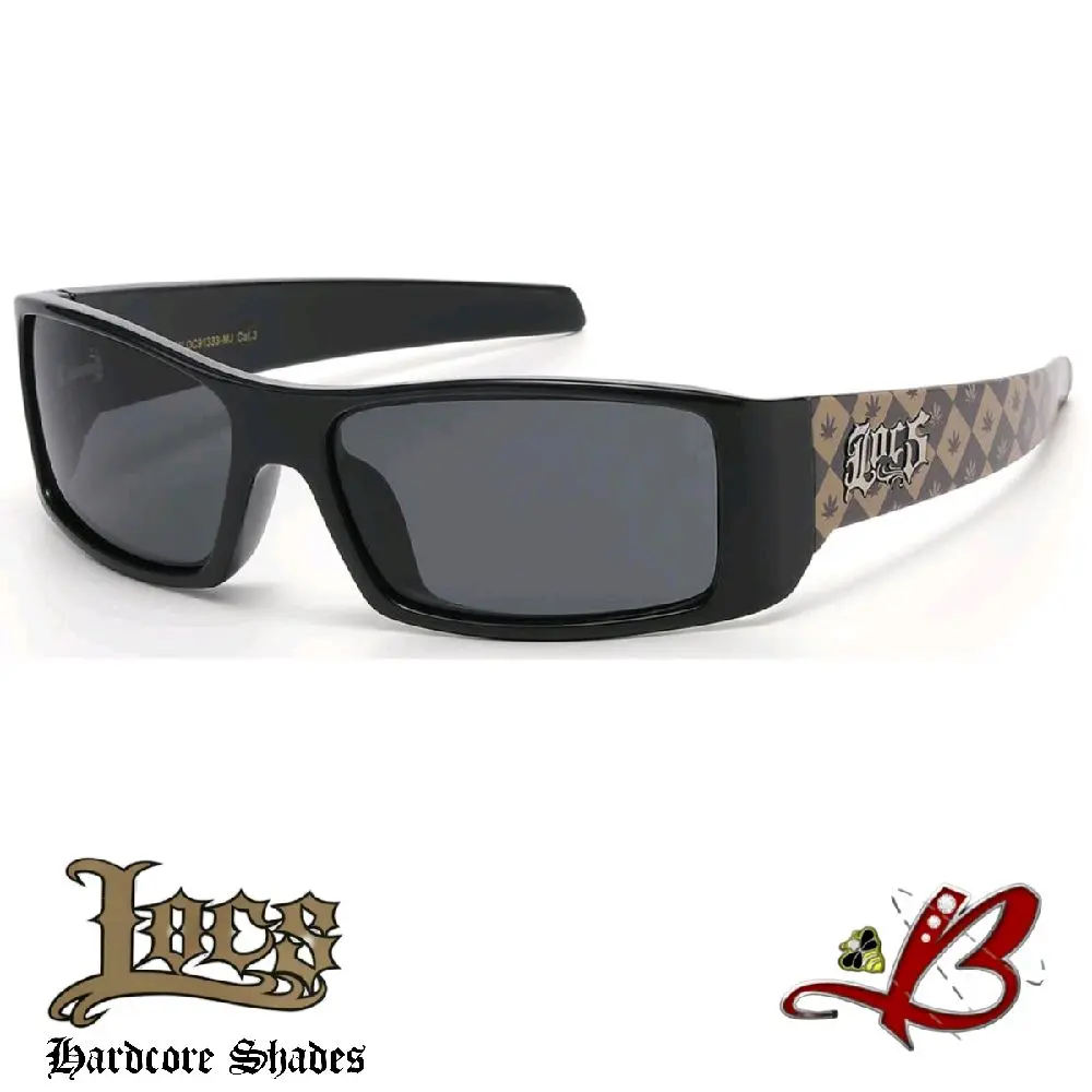 LOCS Mary Jane Edition Hardcore Shades –West Coast Cholo OG Glossy with Checkerboard & MJ Leaf Pattern Temples Classic Colored Frames Old School Gangster Style Rectangle Sunglasses Locs Chicano Vintage Modern Style