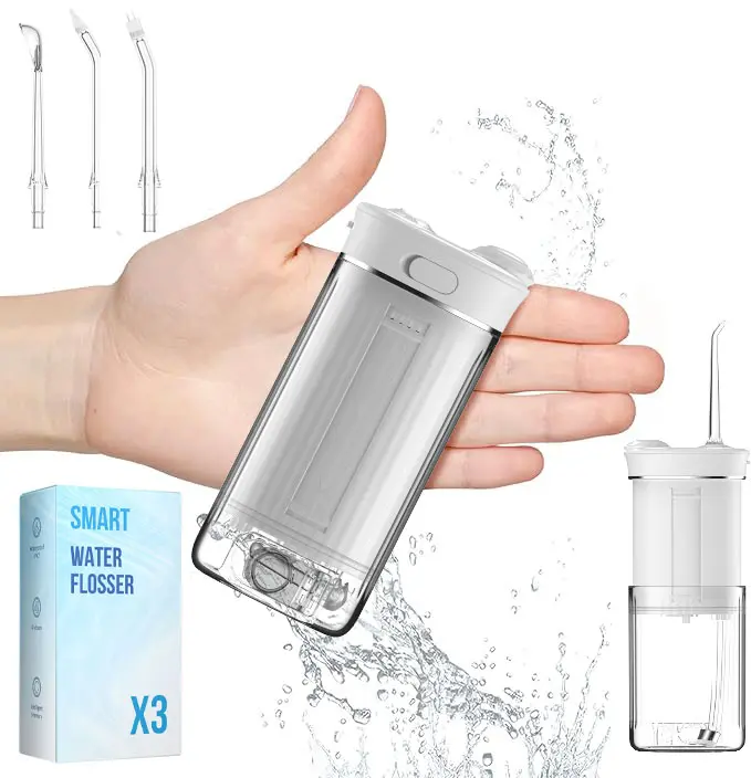 Cordless Water Flosser Oral Irrigator, Portable Plaque Remover for Teeth Cleansing, Rechargeable with 4 Modes & 4 Nozzles, IPX7 Waterproof with 230mL Tank for Travel & Braces