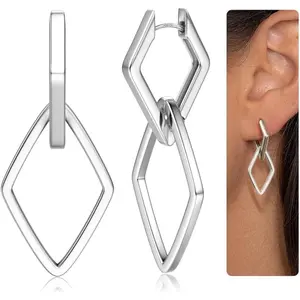 CASSIECA 925 Sterling Silver Hoop Earrings for Women 14K Gold Plated Hoop Earrings Hypoallergenic Earrings Geometric Drop Dangle Earrings for Women