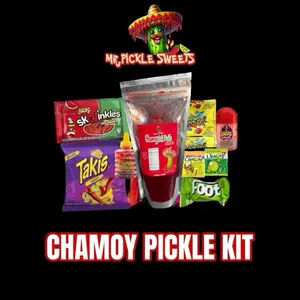 Mr.PickleSweets Chamoy Pickle Kit - Pack of Pickle with Tangy and Spicy Chamoy Sauce - Includes Candy and Chips