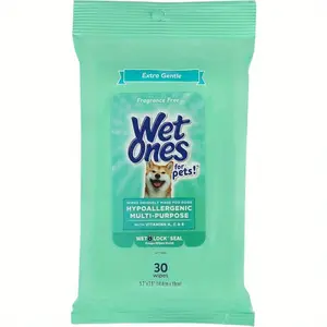Wet Ones for Pets Hypoallergenic MultiPurpose Dog Wipes with Vitamins A C E FragranceFree Wipes for All Dogs with Wet Lock Seal 30 Count Pouch