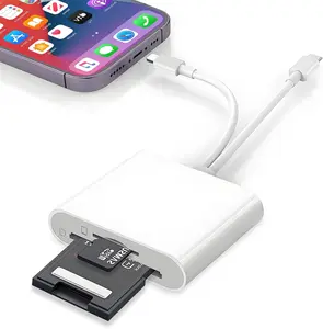 SD Card Reader for iPhone iPad, Dual USB C & Micro USB Camera Adapter, Memory Card Reader for Digital Camera to iPhone/MacBook/USB C Devices, Support SD/TF/Sim Card Plug & Play