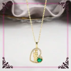 St Jude 18k Gold Inspired Prayer Necklace with Green Zirconia Pendant Unisex Copper Jewelry for Faith and Career Enthusiasts
