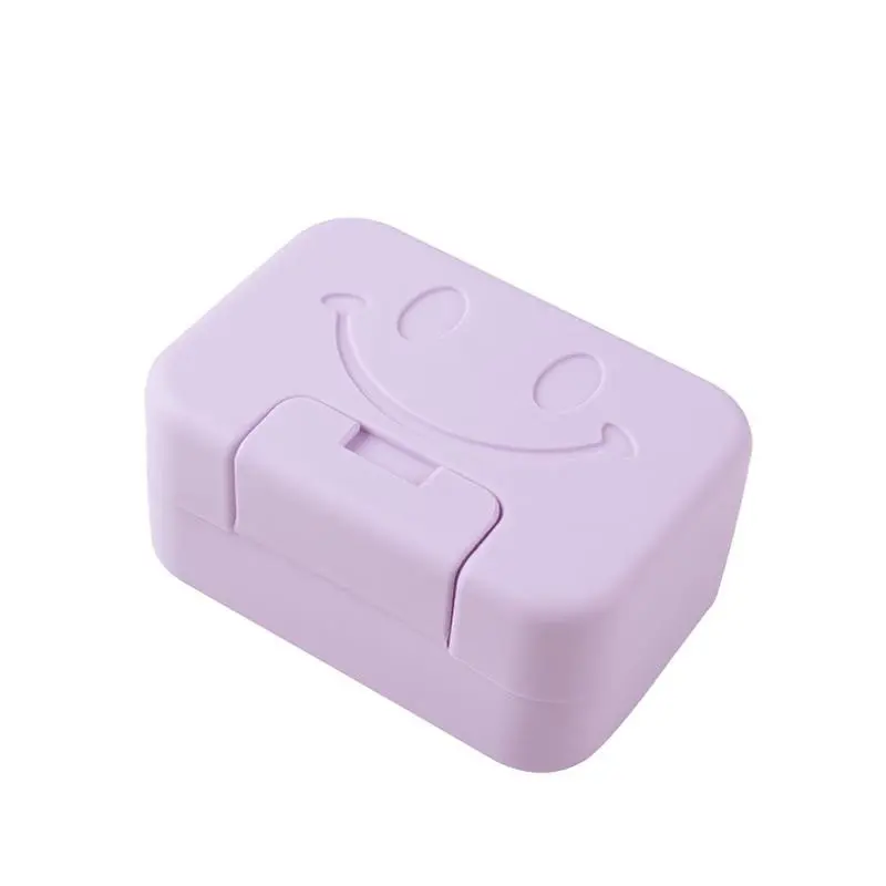Portable Smile Face Soap Box, Soap Saver, 1 Count Cute Soap Dish with Cover, Solid Color Travel Soap Holder, Soap Dish Container for Home Bathroom Travel, Soap Container for Traveling