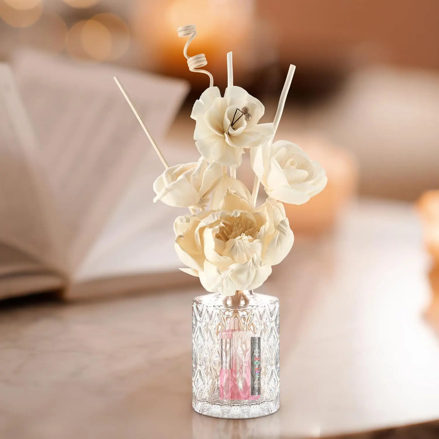 FOGER Flower Reed Diffuser Set for Bathroom Air Fresheners, Oil Defusers | Fresh Linen/Ocean/Eucalyptus & Mint Scent Home Fragrance Shelf Decor