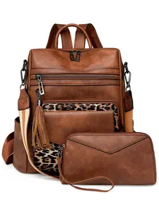 Women's Fashionable Solid Color Backpack & Long Wallet, Casual Versatile Pu Leather Backpack & Hand Bag, Trendy All-match Bag Set for Daily Use