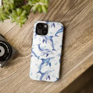 Watercolor Dolphin Ocean Tough Phone Case  - Protective Phone Cover, Cute Animal Sea Theme, Smartphone Shell, Suitable for IPhone17 11 12 13 14 15 16 Pro Max Air Plus Gift for Ocean Lovers,Unique