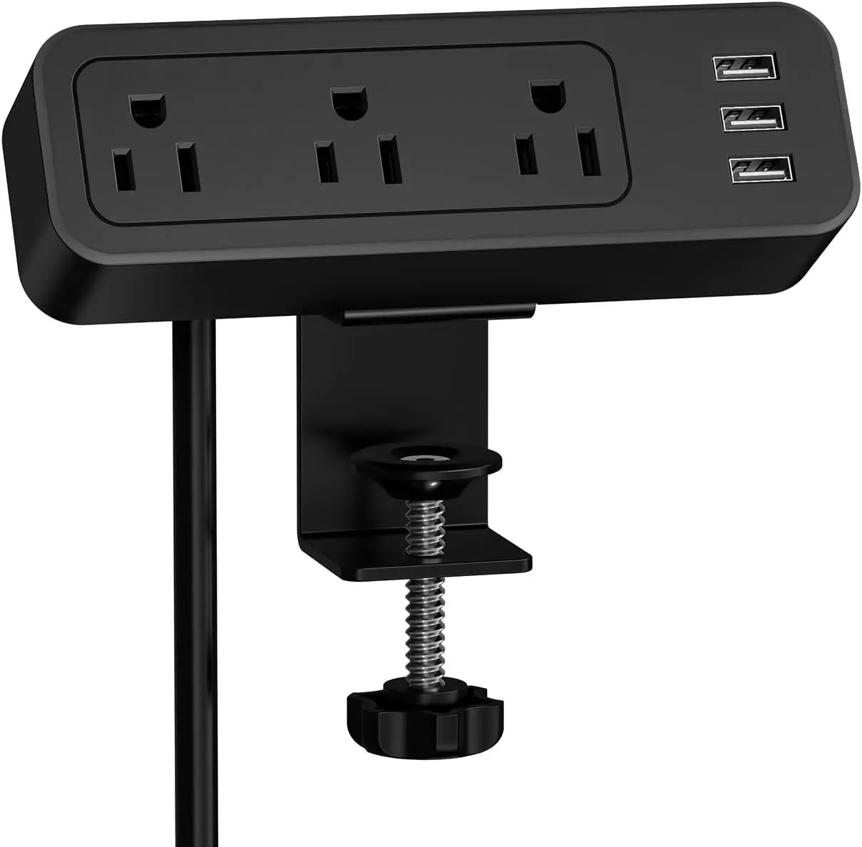 Surge Pritector Outlet Desk Clamp Power Strip, Desk Mount USB Charging Power Station, Desk Multi-Outlets, 3 AC Outlets $ 3 USB Ports, Multi-Plug Outlet Splitter,OverLoad Protection, 6.5 ft Extension Cord Desktop Charging Clamp for Home Office Workshop