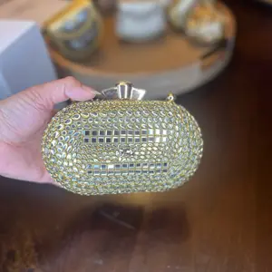 Kundan Clutch, Gold & Blue Large Designer Evening Clutch for Formal Events