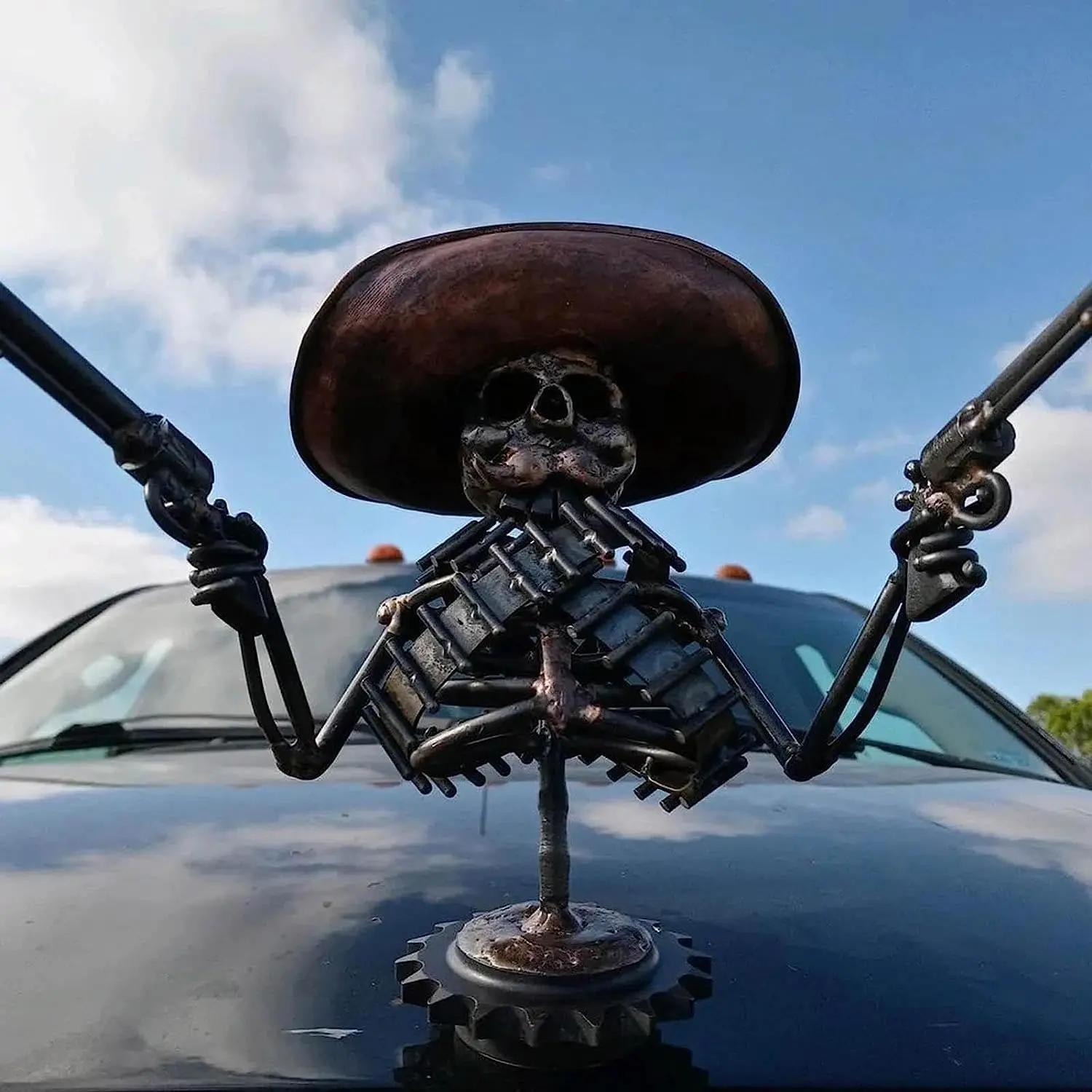 Hood Ornament Cowboy Skull Gunslinger Car Hood Ornaments Car Truck Hood Ornament Metal Skull Hood Ornament