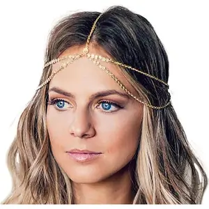 Yean Gold Sequins Head Chain Bohemian Hair Jewelry Headpiece Forehead Band Festival Headband Accessories for Women
