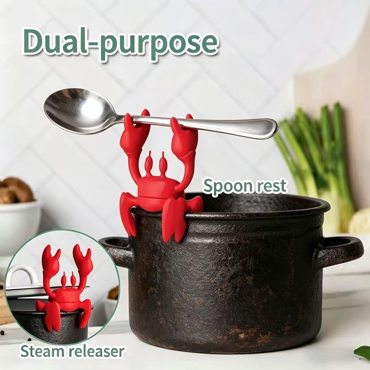 Red Crab Silicone Cutlery Holder, Heat-Resistant Spoon Holder and Steam Releaser, Kitchen Gift