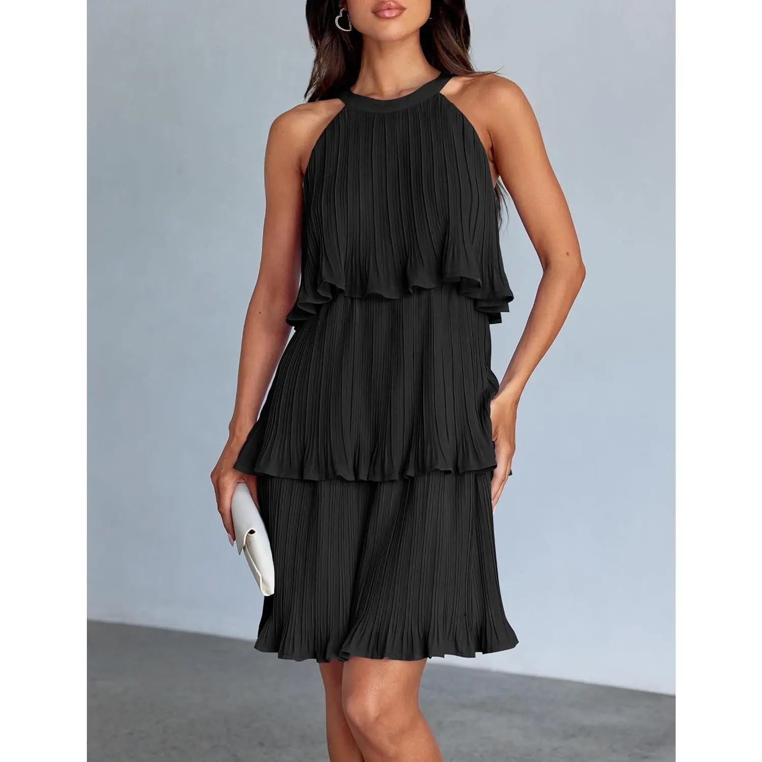 white christmas dresses Geo Chiffon Pleated Swing Dress – Chloe Rae Boutique