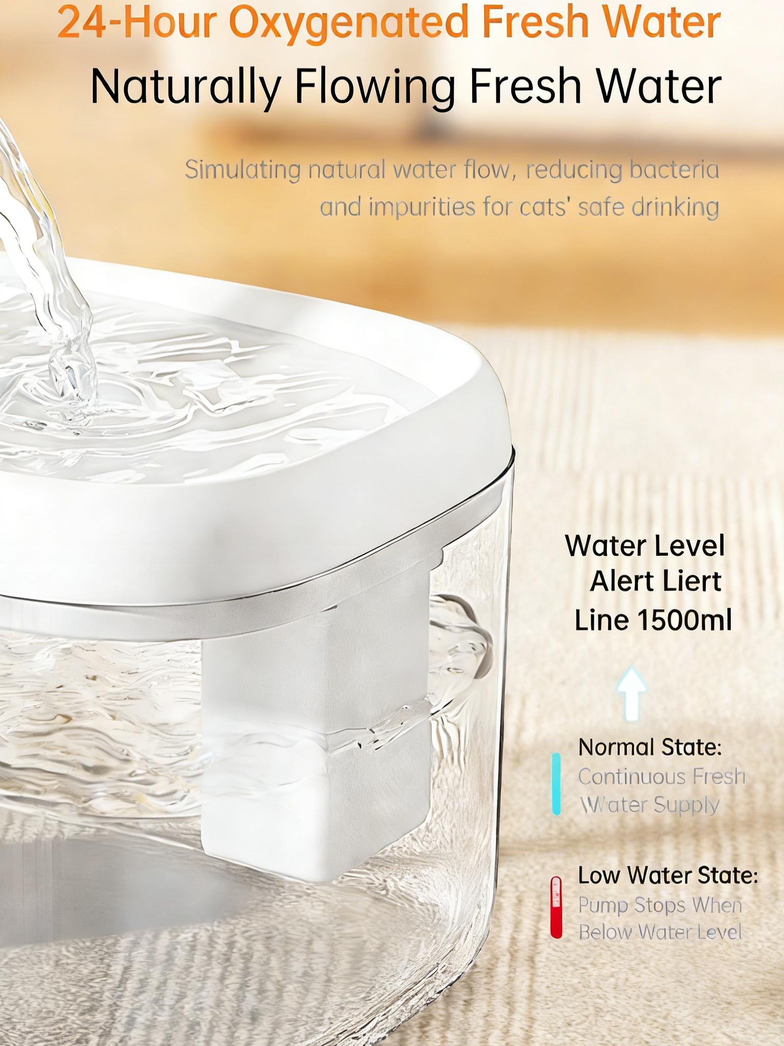 Automatic Pet Water Fountain with Filter Ultra Quiet Water Dispenser Auto Circulating and Filtration 1.5L Easy to Clean