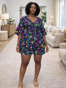 African Print Shorts Set – Colorful Ankara Peplum Top & Matching Shorts Outfit