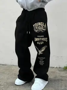 Men's Elastic Waist Drawstring Sweatpants, Rose Eagle Print, Comfortable Fashion Casual Pocket Pants, All Seasons, Wide Pairing Options