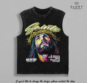 Jesus Saints Vintage Tank Top Washed Christian Gym Tank Top, Muscle Shirt, Jesus Faith Fitness Streetwear, Workout Top, God Inspires Religious Gift , Jesus Apparel