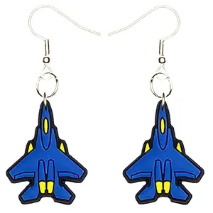 Fighter Jet Earrings Hypoallergenic Silver Plated Fishhooks Hypoallergenic Yazzle Dazzle Military Plane Airplane Combat