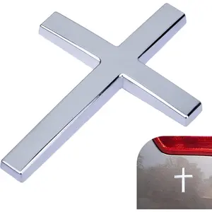Metal Cross Decals for Cars, 2.5"×1.8" Christian Car Emblem Badge Decals, 3D Self Adhesive Cross Stickers Car Accessories, Jesus Stickers for Cars Body Fender Tail (Silver)