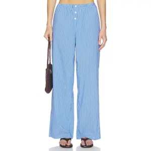 Good American Poplin Pull On Pants in Blue & White Stripe