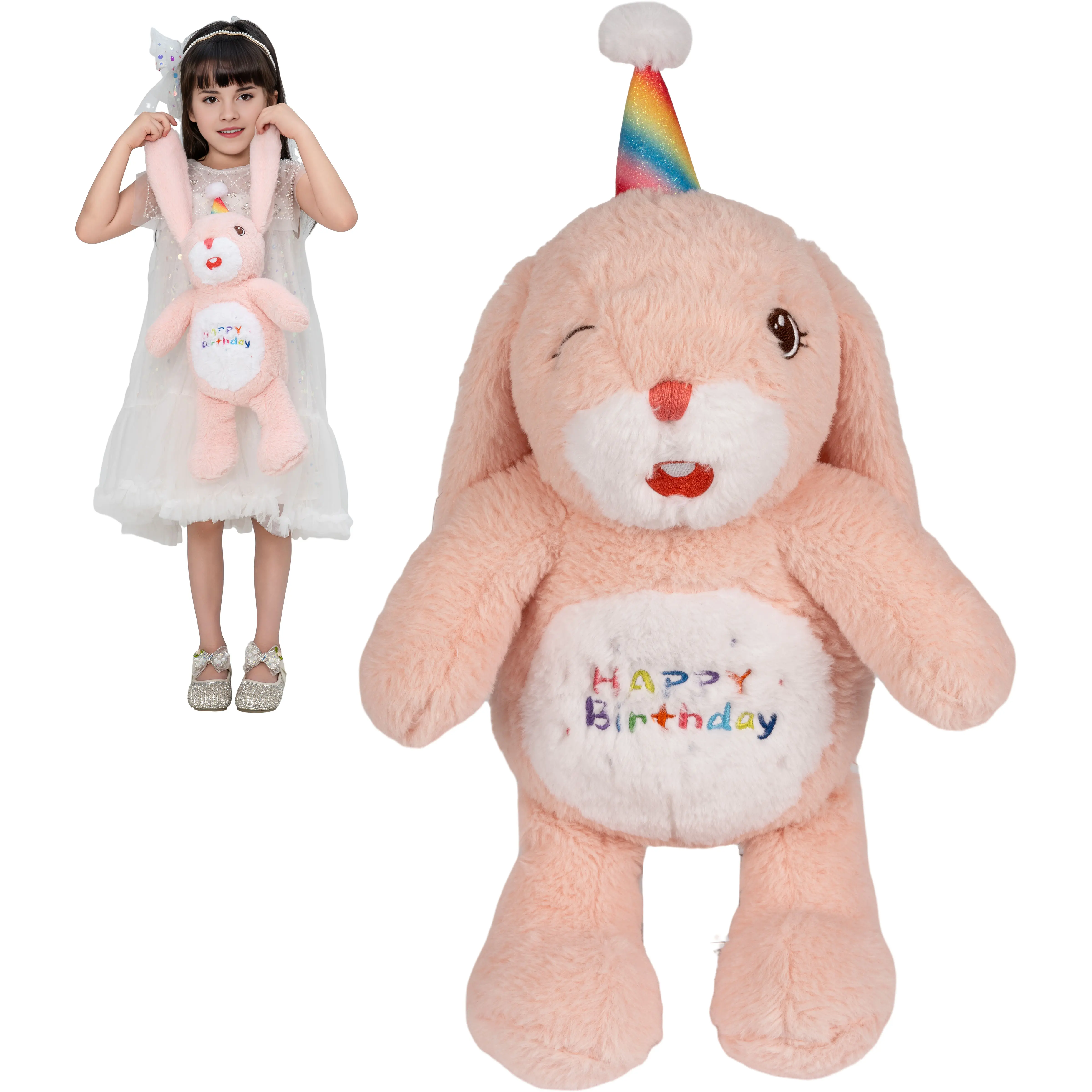 Pink Bunny Rabbit Stuffed Animals Happy Birthday Rabbit Soft Pink Rabbit Bunny Plush Toys Stuffed Bunny Plushies Animal Pink Rabbit Plush Doll Animal Toy for Kids & Lovers