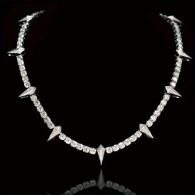 Men's Hip-Hop Tennis Chain Necklace with Iced Out Wolf Tooth Pendant, Gold-Plated Copper with 0.5ct Synthetic Zirconia, Male
