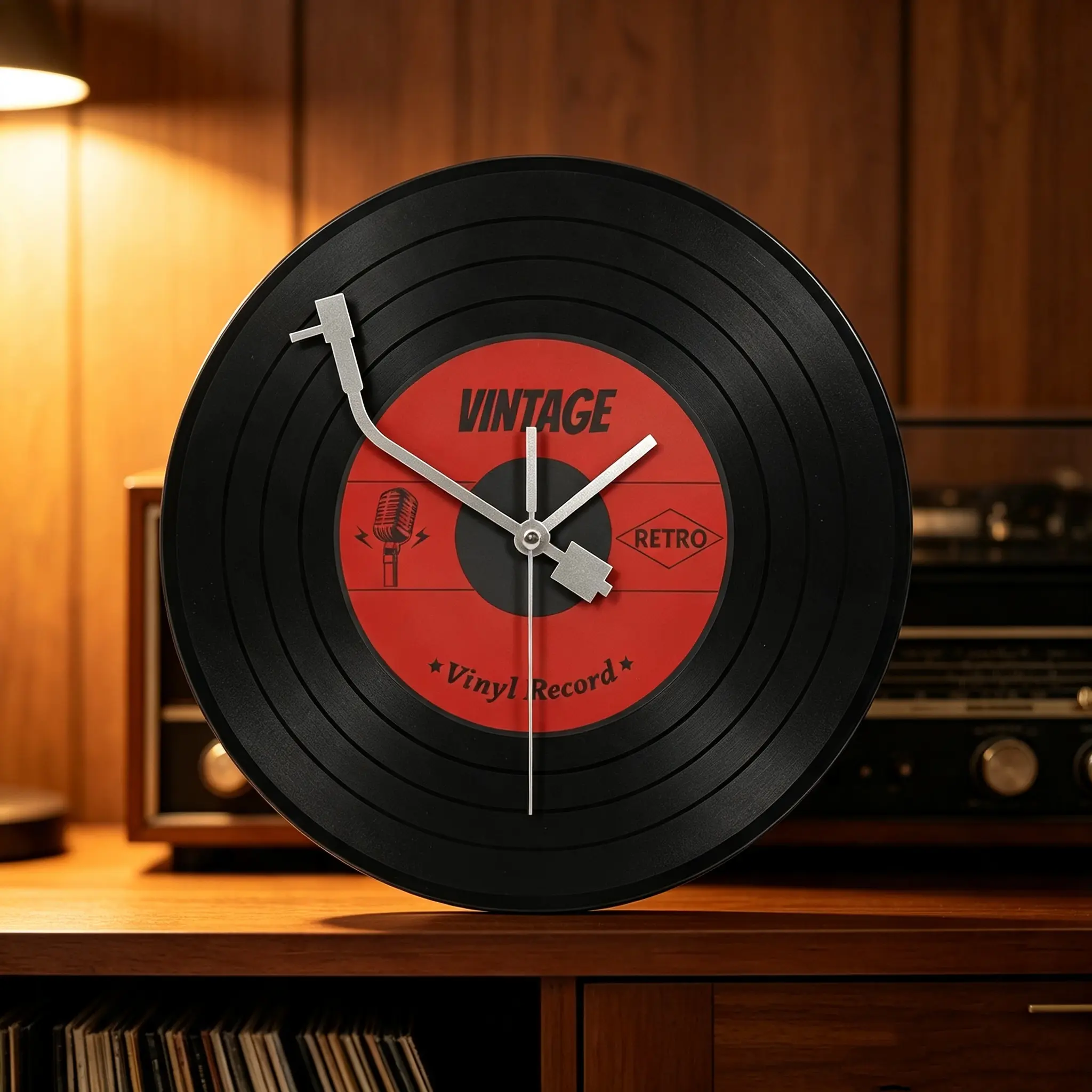 Red 1-Piece 11.8-Inch Vinyl Record Silent Wall Clock, Home Decor for Living Room, Ideal for Birthday Gifting (Battery Not Included)