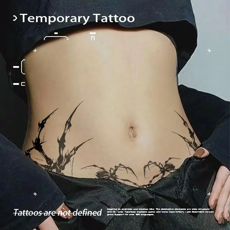 Herbal Juice Semi Permanent Tattoo, Dark Spider Thorn Waist Temporary Fake Tattoo, Waterproof Long Lasting Sexy Body Art for Women, Realistic Tattoos