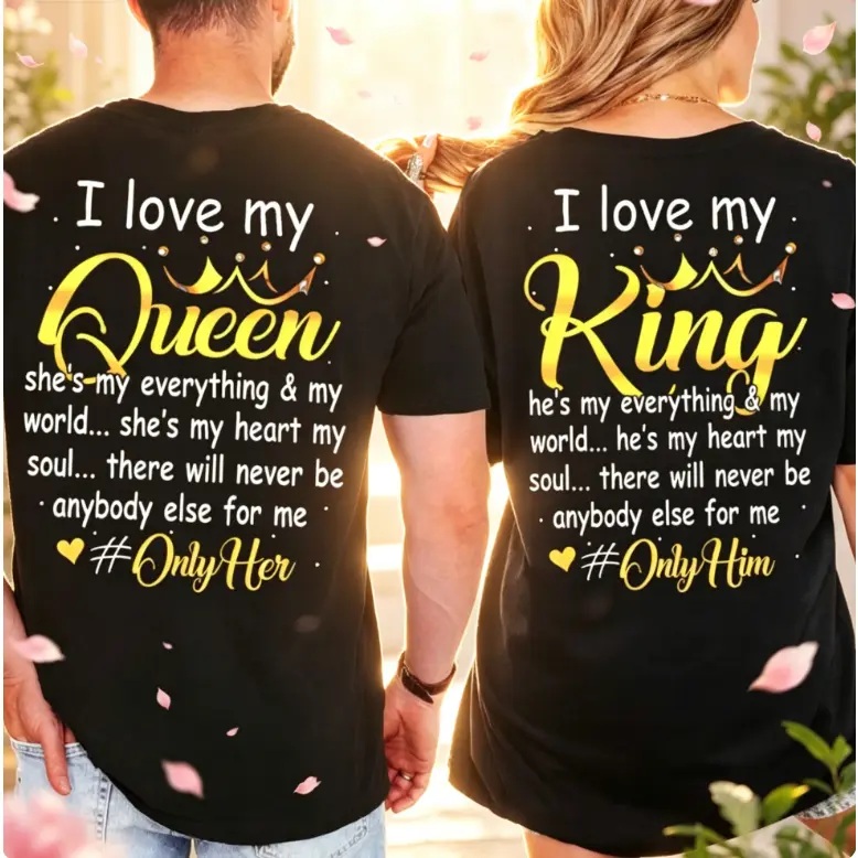 Couples King & Queen Graphic T-Shirt, Unisex Streetwear Matching Top in Soft Cotton, Comfy His & Hers Anniversary & Valentine's Gift, Tshirt, Relaxed Fit, Shortsleeve, Casual, Vibe, Breathable, Love