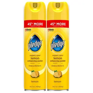 Pledge 14.2 oz. Lemon/Orange Wood/Leather/Stainless Steel Enhancing Furniture Polish (2-Pack), Multi Surface Protective Polish for Sealed Wood, Granite, Leather, and Stainless Steel, No Waxy Buildup, Classic Lemon/Orange Scent, Quick Spray and Wipe Shine
