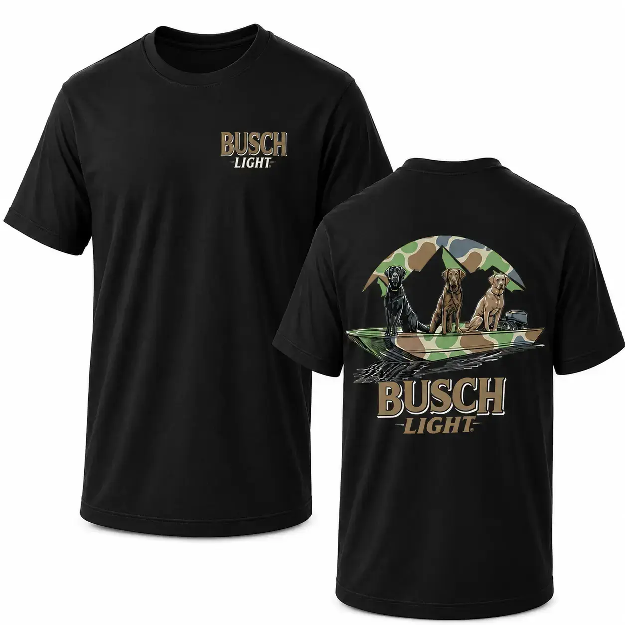 Unisex 100% Cotton Busch Light Hunting Dogs T‑Shirt, Vintage Duck Boat Retriever Graphic Tee, Outdoor Hunting Apparel, Gift for Dog & Hunting Lovers