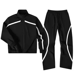 Men's high street half-zip stand-up collar suit, trendy casual sweater and sweatpants two-piece suit for men