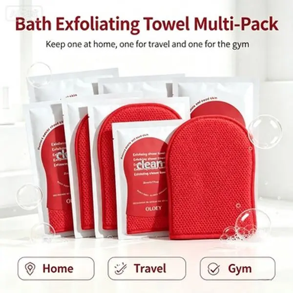 5Pcs OLOEY Red Diamond Exfoliating Bath Towel, Bubble Shower Body Scrub Glove for Removing Waste & Dead Skin