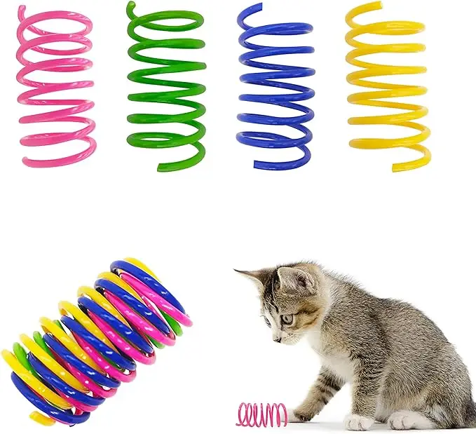 Cat Spring Toys 32 Packs, Plastic Colorful Springs Cat Toys for Cat Kitten Pets, Interactive Cat Toys for Indoor Cats and Kitten