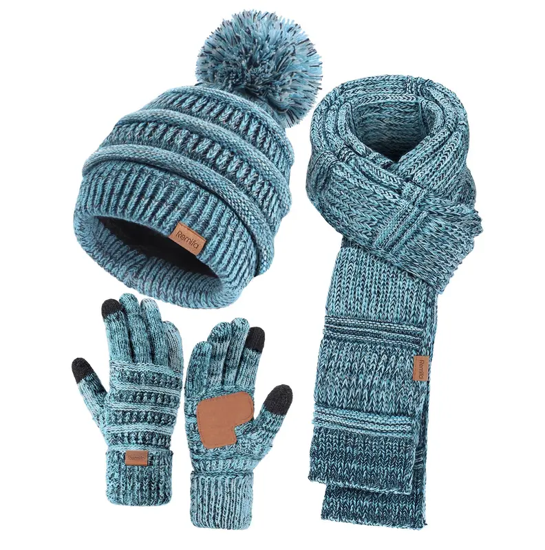 Winter Beanie Hat Scarf Touchscreen Gloves Set for Women Men  display picture 1