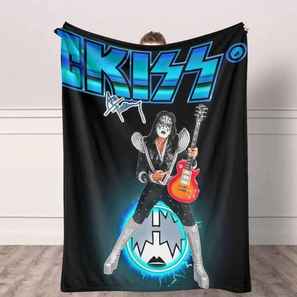 KISS Band Flannel Fabric Blanket - Ace Frehley Guitarist Print, Anti Pilling, Soft Cozy Warm, Lightweight, Multi-Size, Indoor/Outdoor, Perfect for Home/Living, Gift for Rock Music Fans, Cozy Aesthetic, Rock Theme