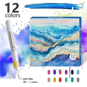 Acrylic Paint Marker Set, 12 Colors, Ideal for Wood Canvas Stone Glass Ceramic Surfaces, Perfect Artist Gift, Coloring Markers, Drawing Markers
