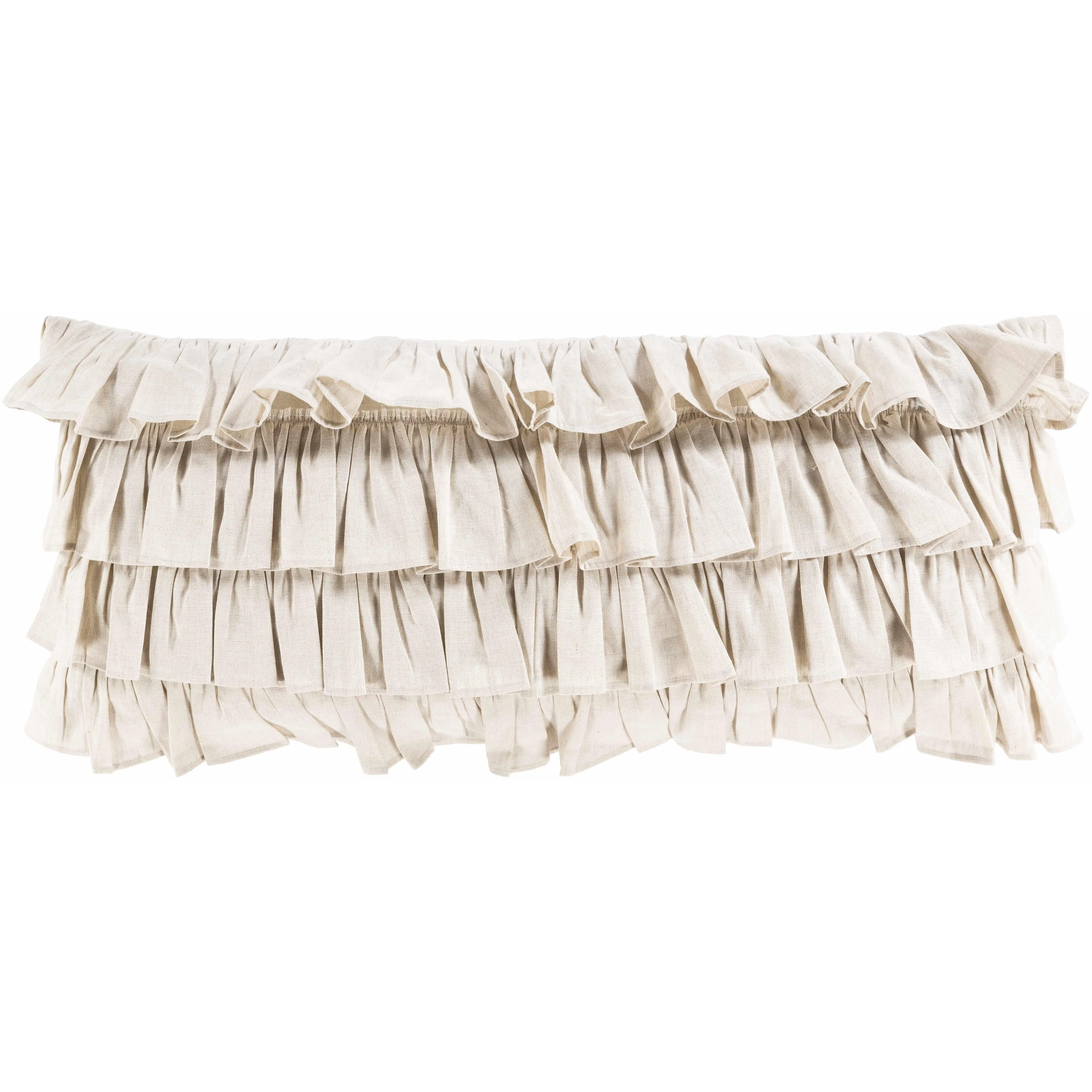 Revere Beige Ruffled Edge Lumbar Pillow - Household Textile Cushion Accessory (Clearance)
