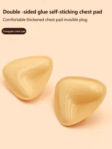 Women Triangle Sponge Pad Silicone Chest Patch Self-Adhesive Invisible Thick Padding Bikini Swimsuit Insert, Pack of 2 Pieces