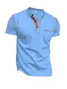 Summer T-shirt clearance! Men's casual Henley Patchwork T-shirt, summer regular lightweight sweat-absorbing and sweat-wicking short sleeves, for playing golf, daily dressing, commuting, outdoor sports, men's T-shirt.