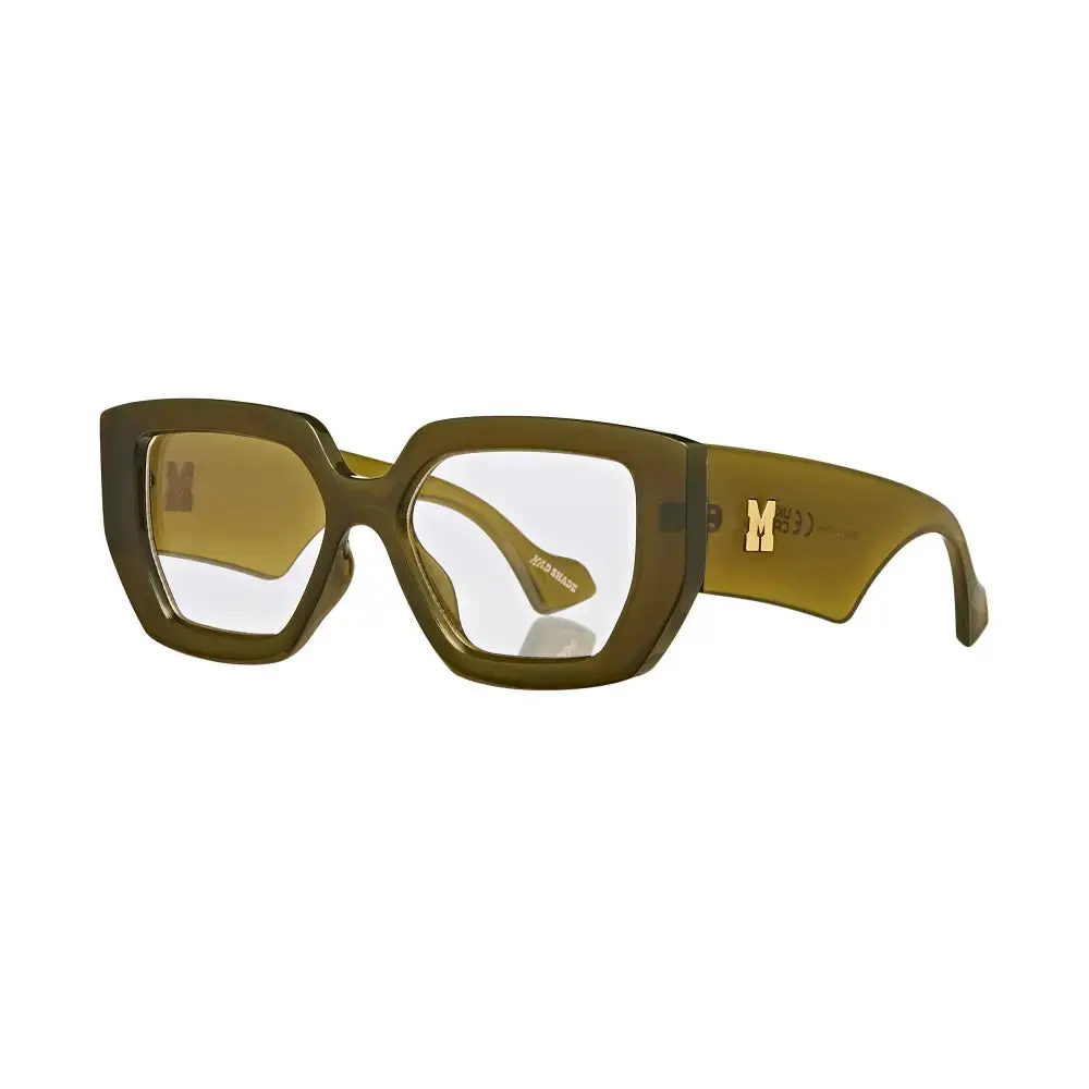 Mad Shade Oversized Bold Sage Green Rectangle Frame with Clear Lens & Gold M Logo #44 Mad Shade Oversized Bold Sage Green Rectangle Frame with Clear Lens & Gold M Logo #44