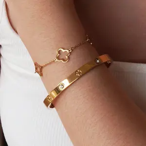 12/6/2pcs Four Leaf Clover Bracelet Set For Women, Hollow Clover Bracelets, Fashion Minimalist Stackable Jewelry, Versatile Design, Birthday Gift, Mothers Day Gift, Holiday Gift