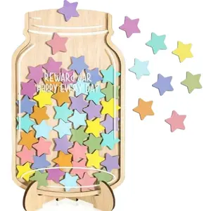 Kids Star Reward Jar - Wooden Reward System, Learning Self-Discipline Tool with Star Chart, Great for Classroom Incentives, Teaching & School Supplies, Home Good Behavior & Chore Tracking, Suitable for Teachers Parents