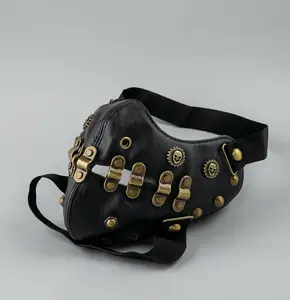 Steampunk-Style Protective Dust Mask, Personalized with Alloy Chain, Buckle, and Skull Accessories (Sports & Outdoor Face Cover Accessory)