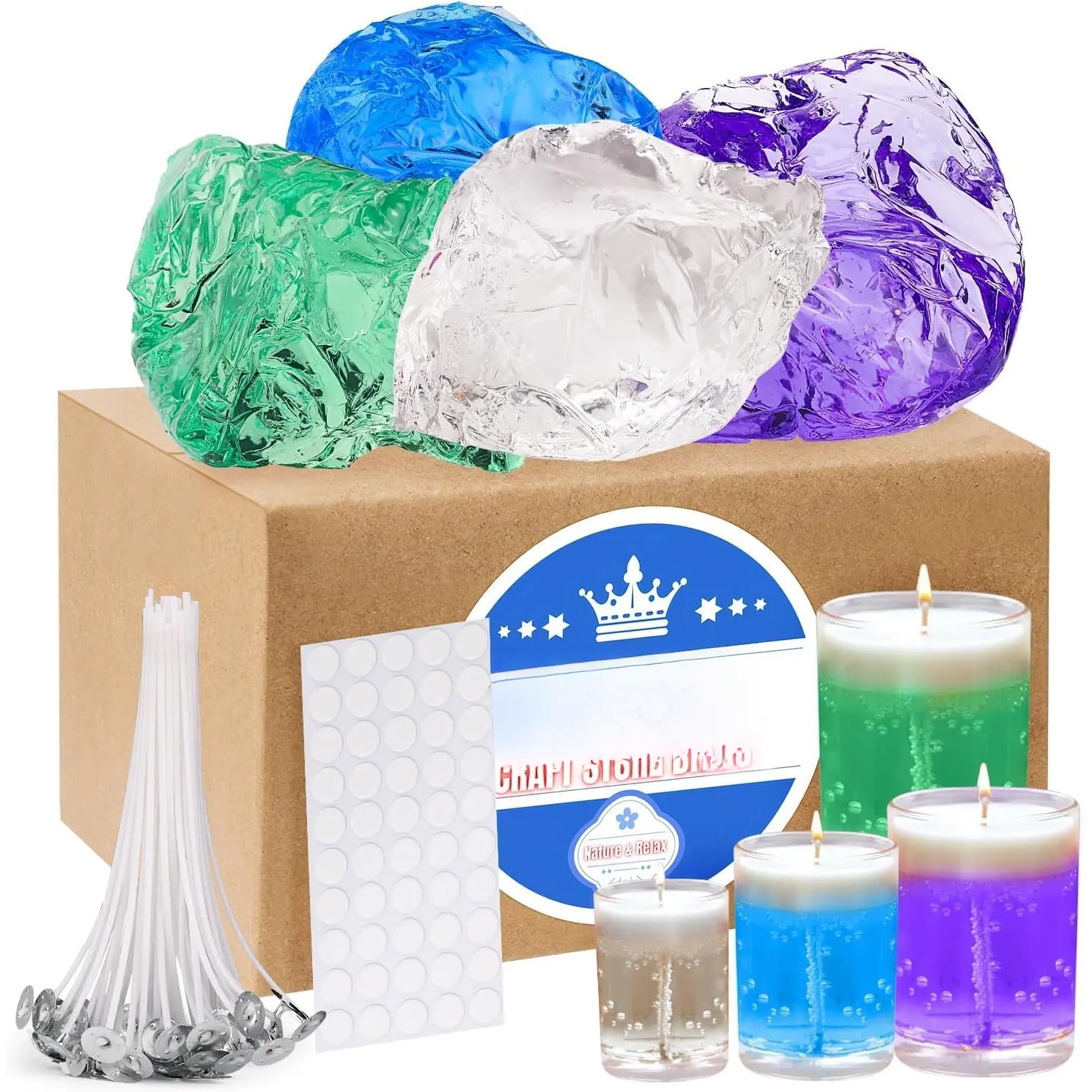 Gel Wax for Candle Making with 4 count Jelly Wax,50pcs Candle Wicks & 50 count Stickers Candle Wax for Candle Making,Handcraft Scented Candles Supplies
