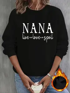 Women's Letter Heart Pattern Long Sleeve Fitted Casual Sweatshirt, Round Neck Pullover, Graphic Crewneck Sweater for Fall & Winter, Comfortable Daily Wear