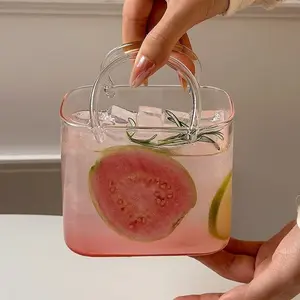 Summer Creative Glass Cup, Portable Outdoor Picnic Water Bottle, Home Luxurious Personalized Drinking Cup with Handle, Thick Transparent Cold Drink Mug, Drinkware